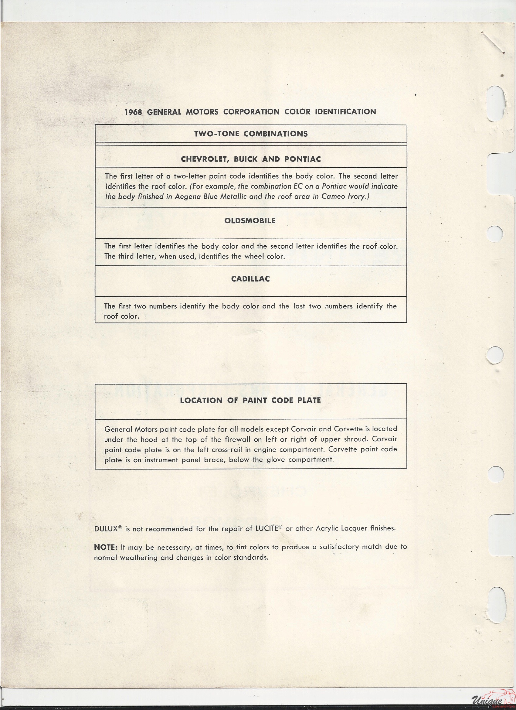 1968 GM Paint Charts